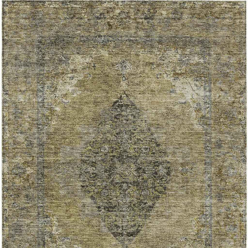 8' X 10' Khaki And Beige Medallion Washable Indoor Outdoor Area Rug