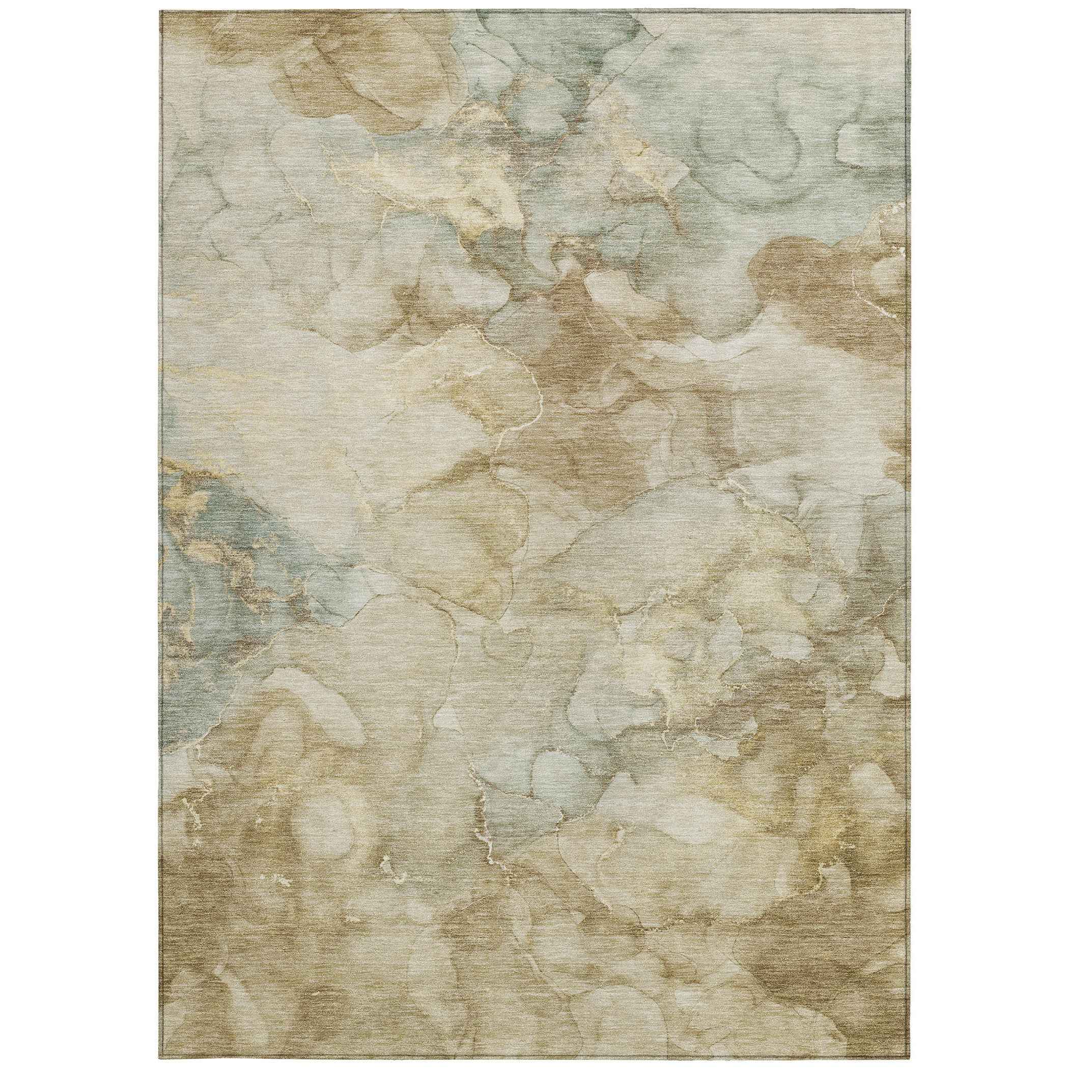 5' X 8' Beige And Ivory Abstract Washable Indoor Outdoor Area Rug