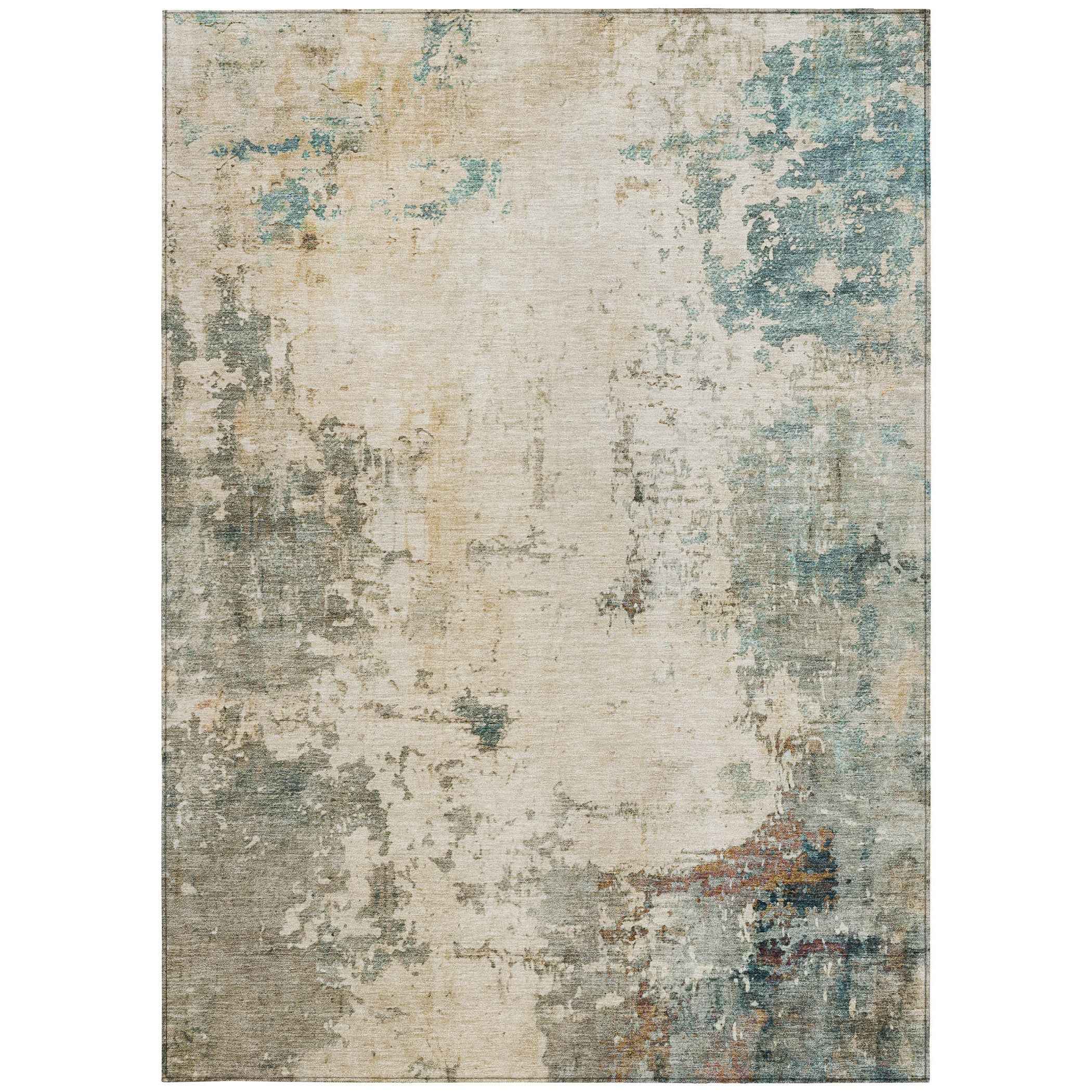 5' X 8' Ivory And Taupe Abstract Washable Indoor Outdoor Area Rug