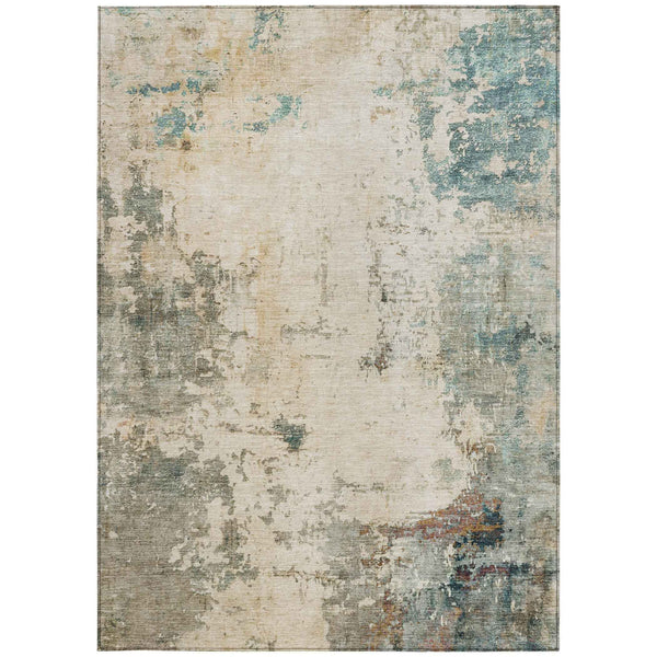 5' X 8' Ivory And Taupe Abstract Washable Indoor Outdoor Area Rug