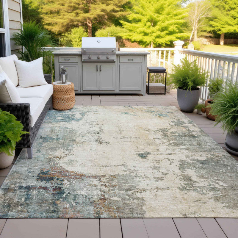 5' X 8' Ivory And Taupe Abstract Washable Indoor Outdoor Area Rug
