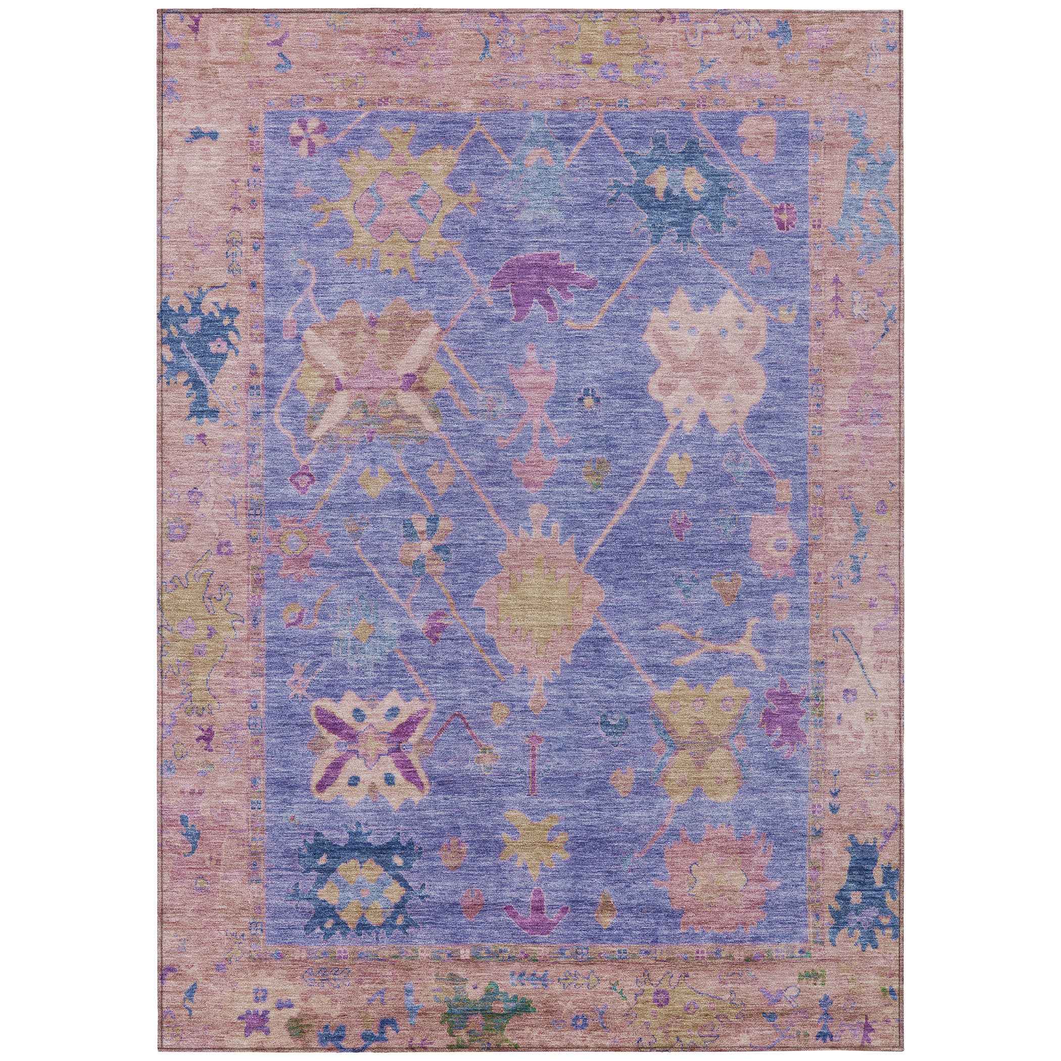 5' X 8' Purple And Blue Tribal Washable Indoor Outdoor Area Rug