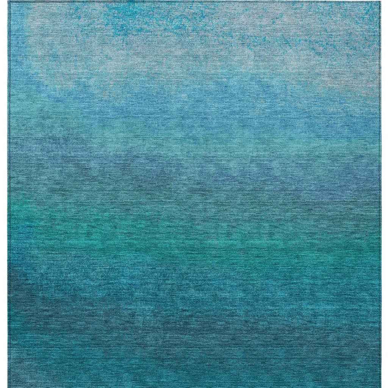 3' X 5' Teal Blue And Sky Blue Ombre Washable Indoor Outdoor Area Rug
