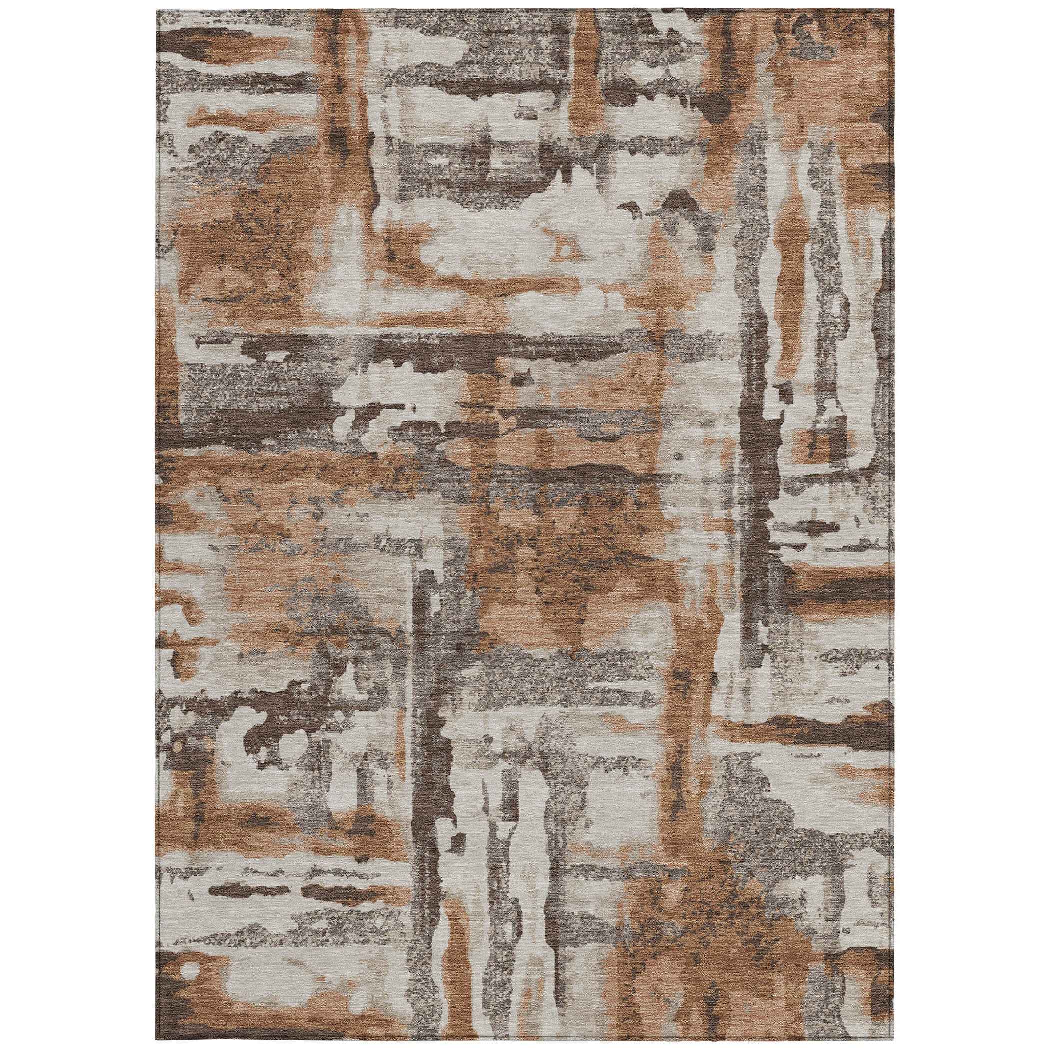 9' X 12' Rust And Taupe Abstract Washable Indoor Outdoor Area Rug