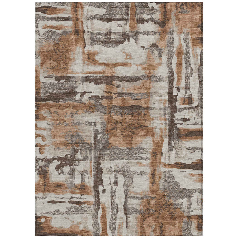 9' X 12' Rust And Taupe Abstract Washable Indoor Outdoor Area Rug