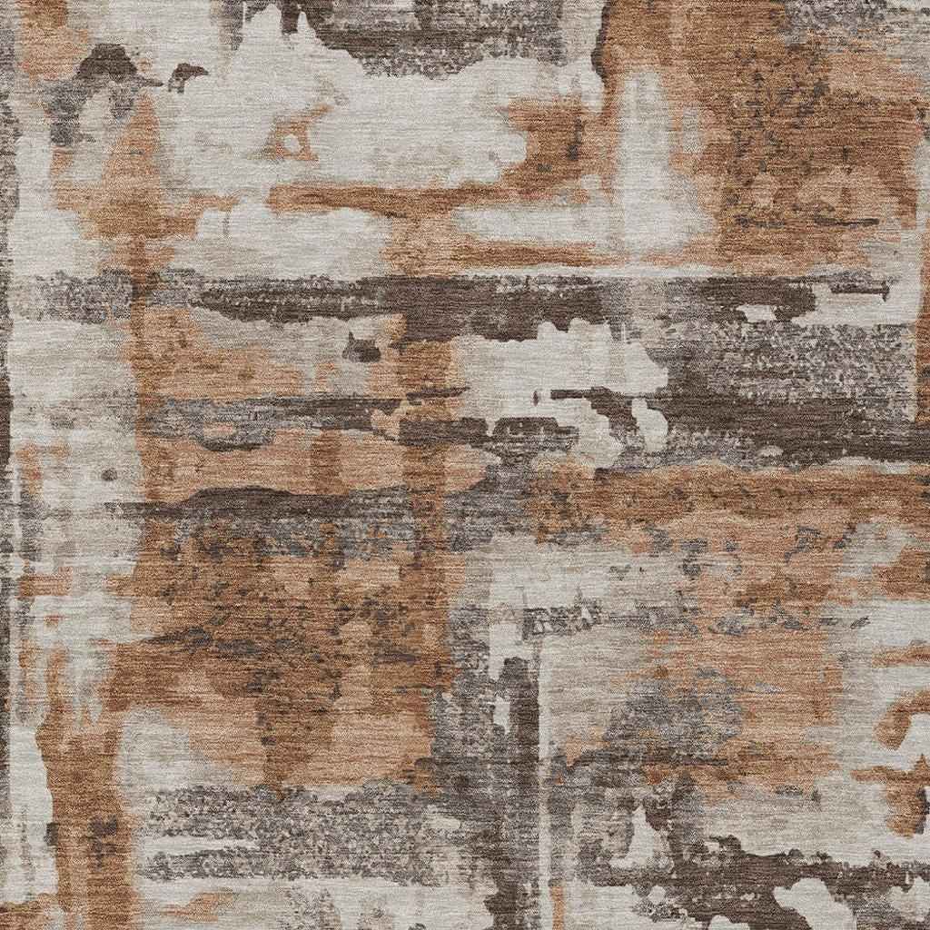 9' X 12' Rust And Taupe Abstract Washable Indoor Outdoor Area Rug