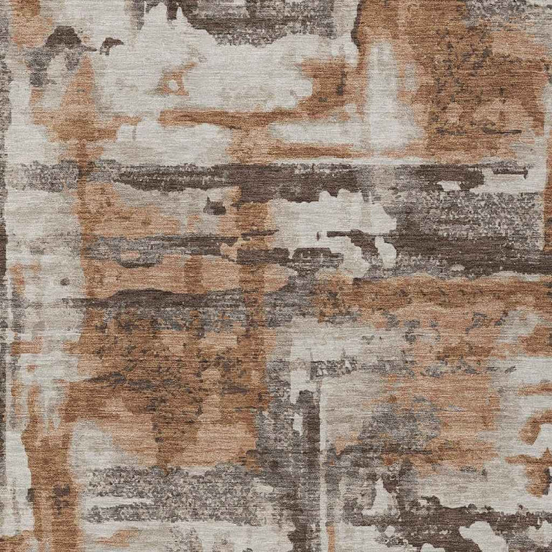 9' X 12' Rust And Taupe Abstract Washable Indoor Outdoor Area Rug