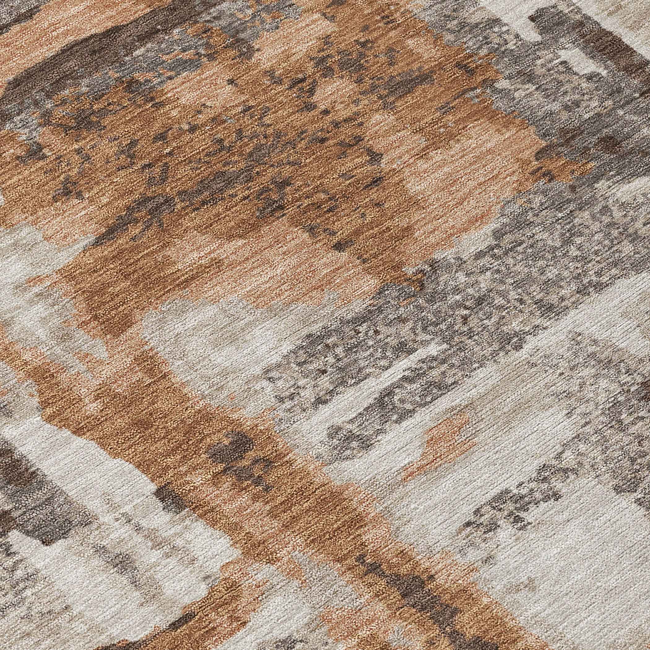 9' X 12' Rust And Taupe Abstract Washable Indoor Outdoor Area Rug