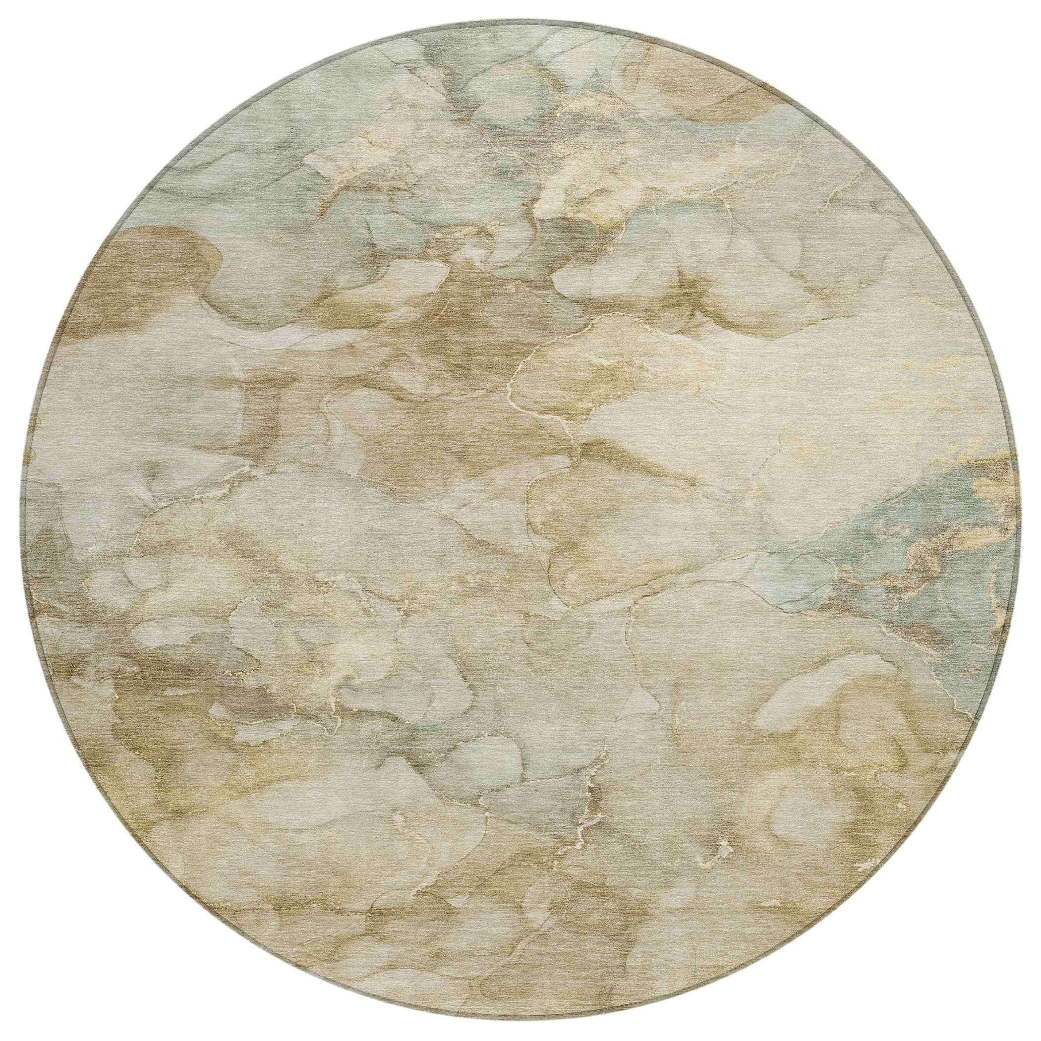 8' Beige And Ivory Round Abstract Washable Indoor Outdoor Area Rug