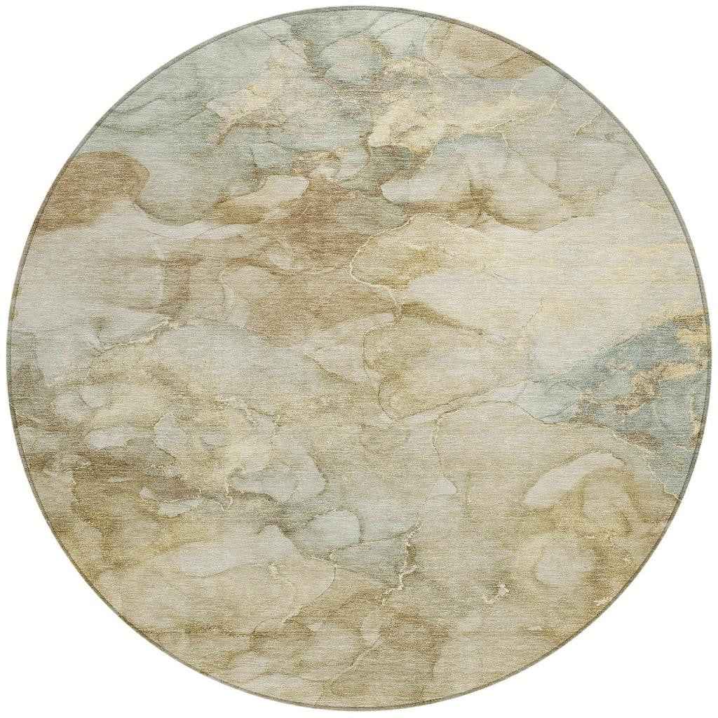8' Beige And Ivory Round Abstract Washable Indoor Outdoor Area Rug