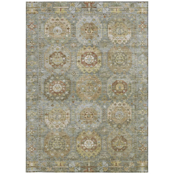 3' X 5' Sage Brown And Taupe Medallion Washable Indoor Outdoor Area Rug