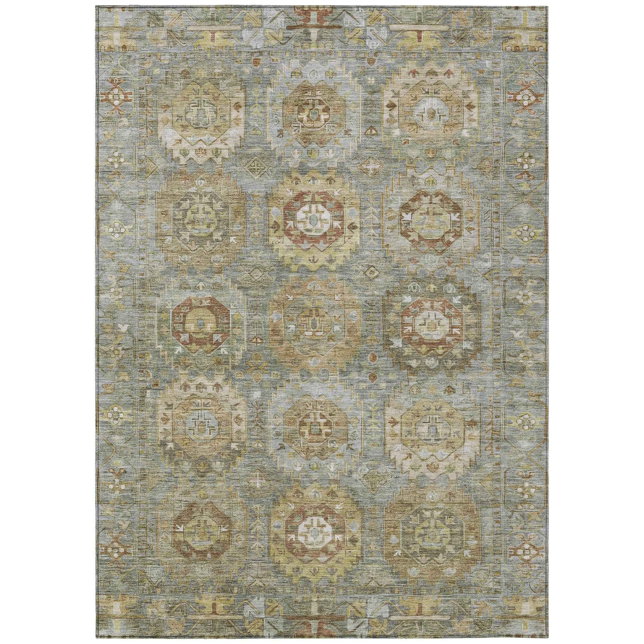 3' X 5' Sage Brown And Taupe Medallion Washable Indoor Outdoor Area Rug