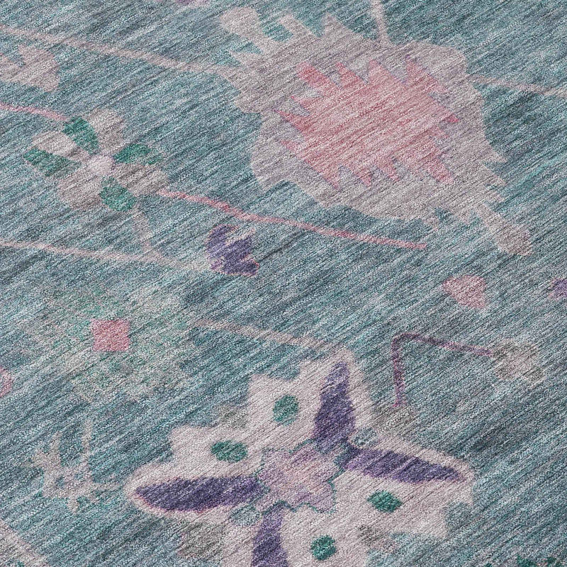 8' Green And Purple Round Tribal Washable Indoor Outdoor Area Rug