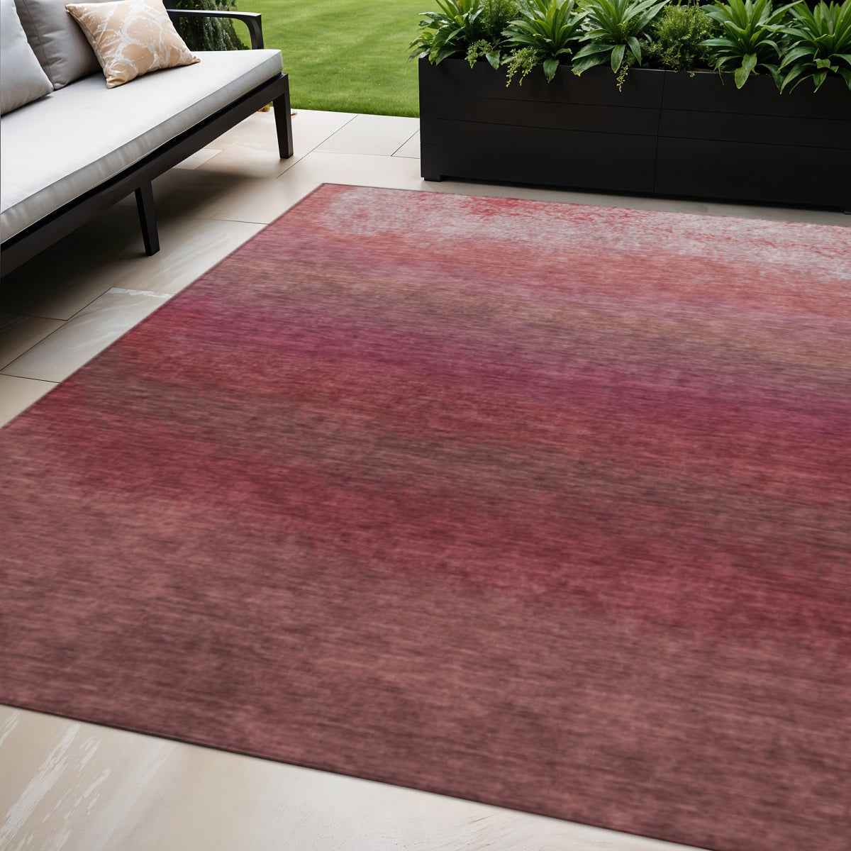 5' X 8' Red And Blush Ombre Washable Indoor Outdoor Area Rug