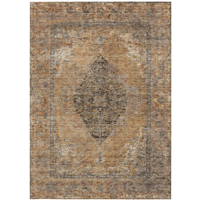 3' X 5' Copper And Taupe Medallion Washable Indoor Outdoor Area Rug