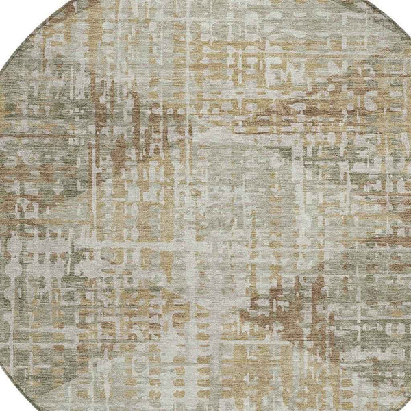 8' Artichoke Green And Brown Round Geometric Washable Indoor Outdoor Area Rug Default Title