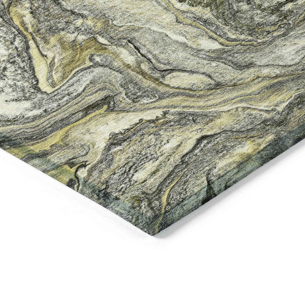 3' X 5' Pewter And Gold Abstract Washable Indoor Outdoor Area Rug Default Title