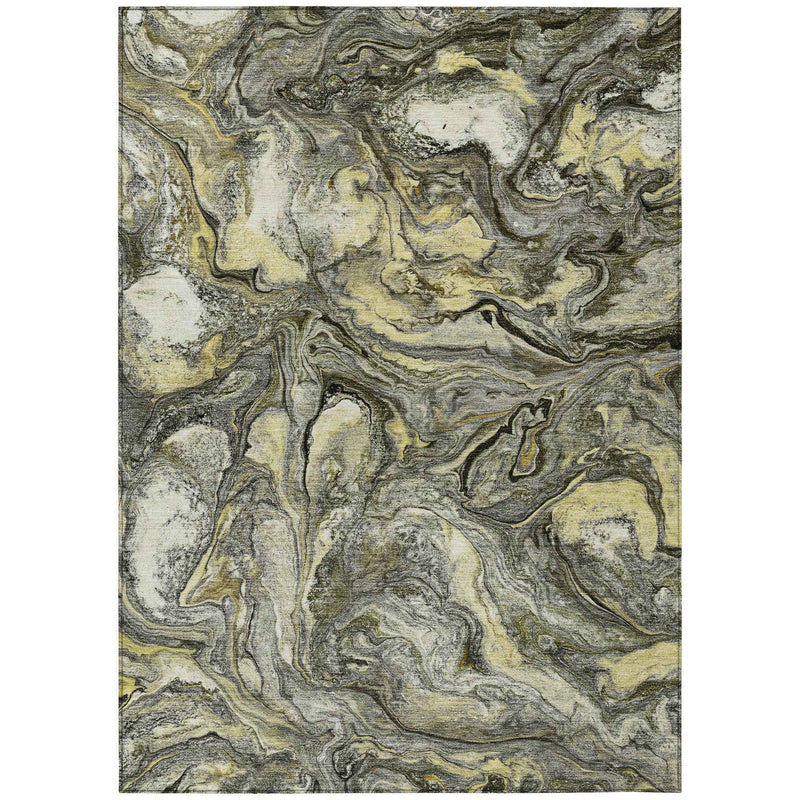 3' X 5' Pewter And Gold Abstract Washable Indoor Outdoor Area Rug