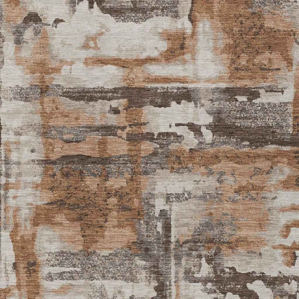 8' X 10' Rust And Taupe Abstract Washable Indoor Outdoor Area Rug