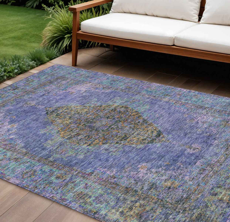 10' X 14' Purple And Gold Medallion Washable Indoor Outdoor Area Rug