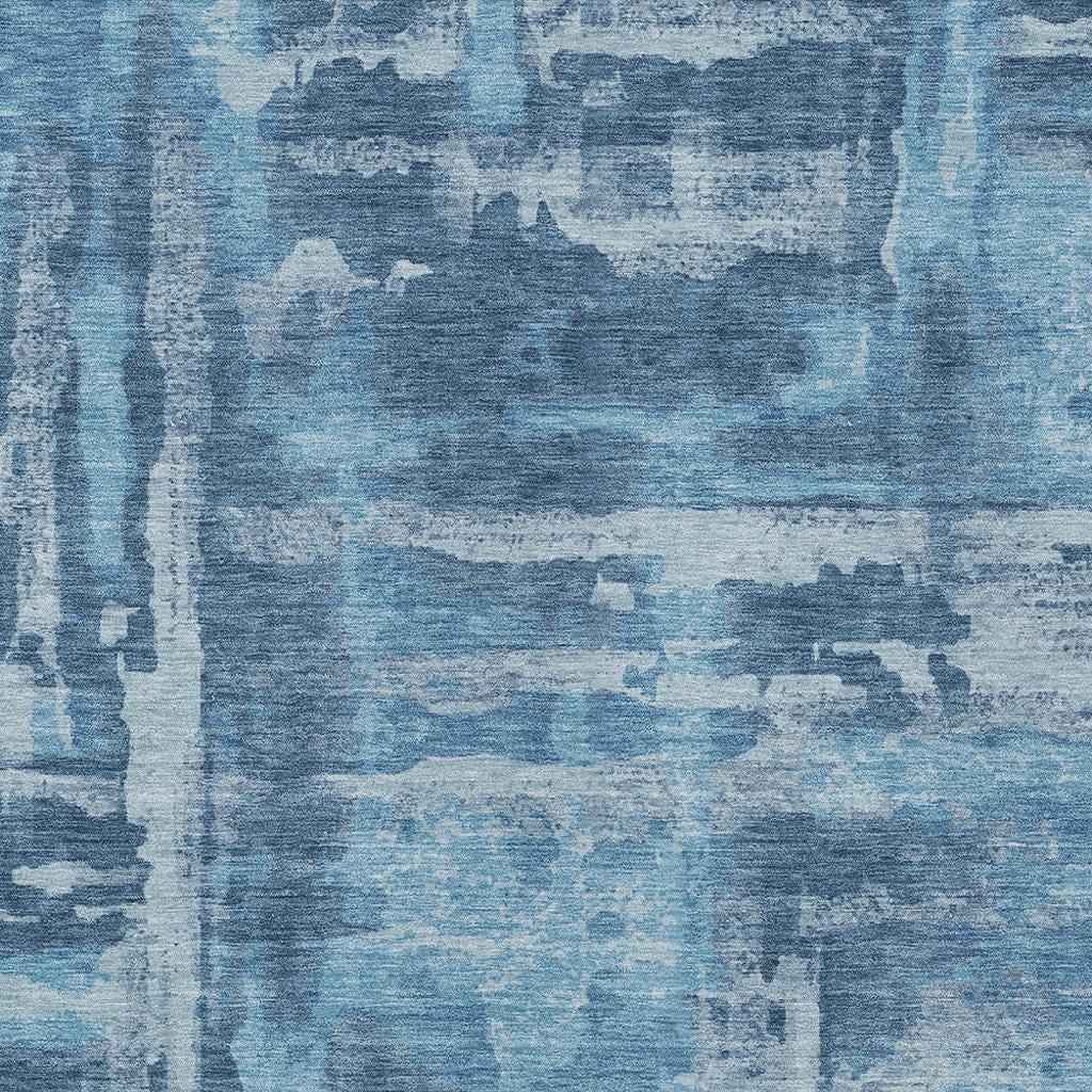 5' X 8' Denim Blue And Sky Blue Abstract Washable Indoor Outdoor Area Rug