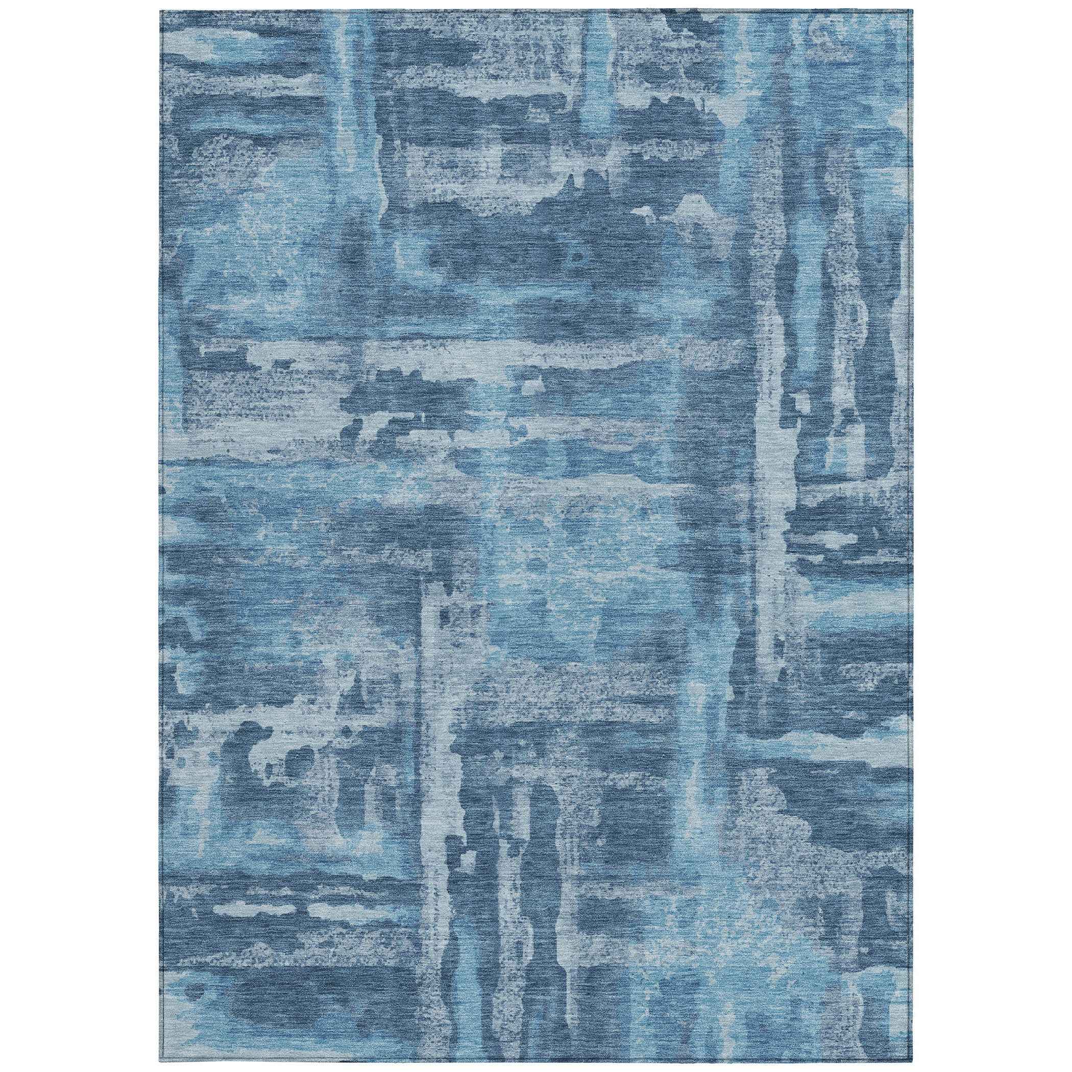 5' X 8' Denim Blue And Sky Blue Abstract Washable Indoor Outdoor Area Rug