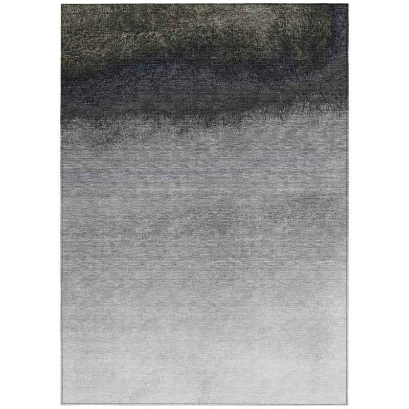 8' X 10' Silver And Black Ombre Washable Indoor Outdoor Area Rug