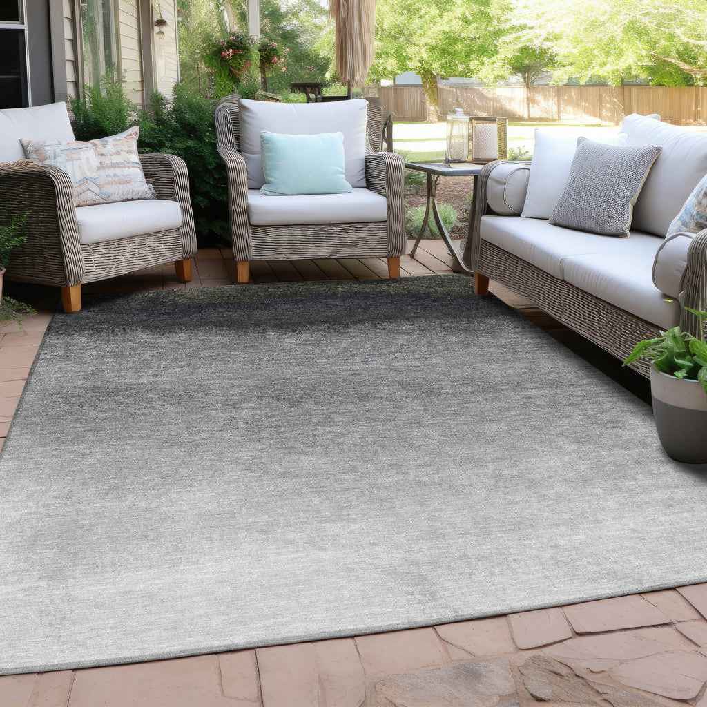 8' X 10' Silver And Black Ombre Washable Indoor Outdoor Area Rug