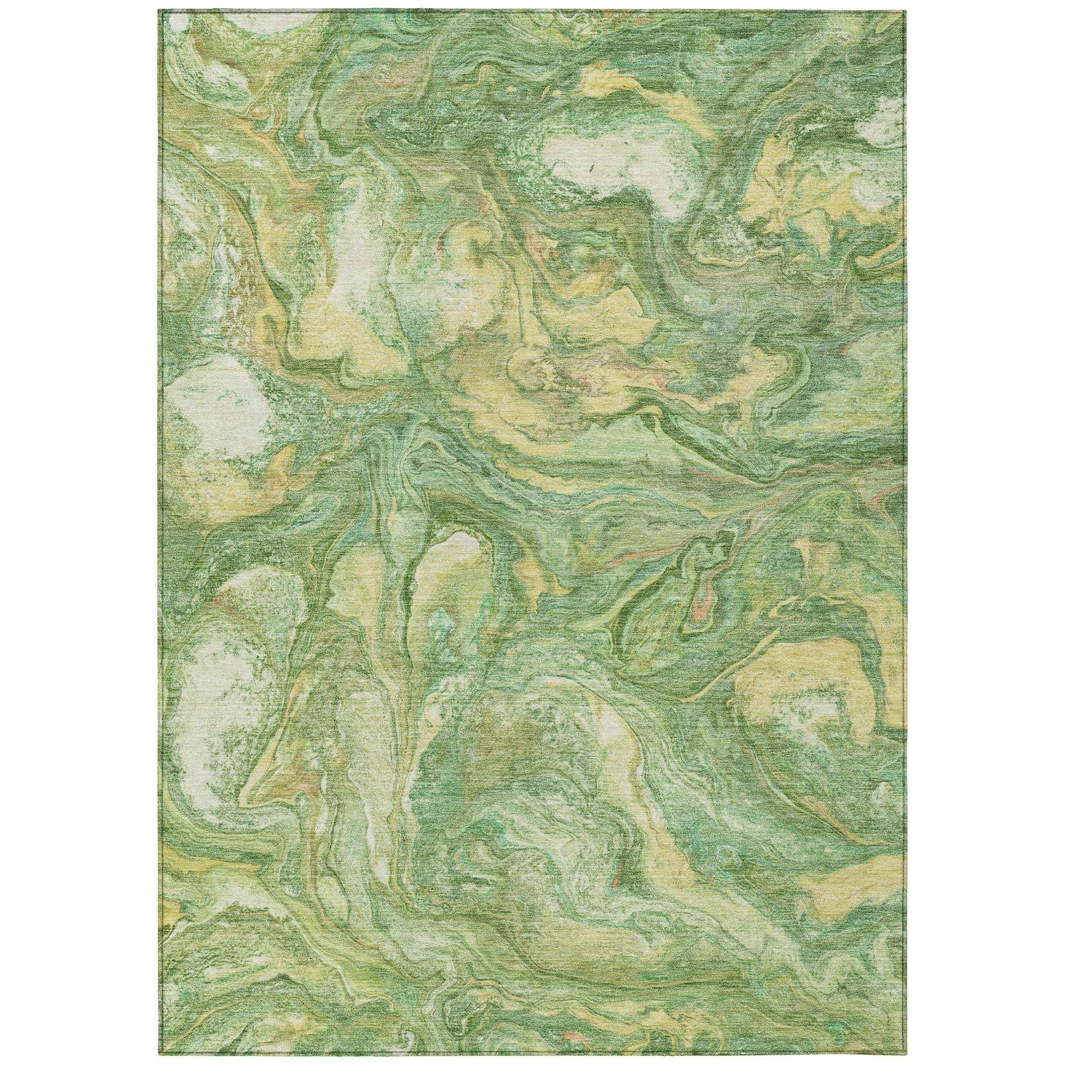 8' X 10' Green And Gold Abstract Washable Indoor Outdoor Area Rug