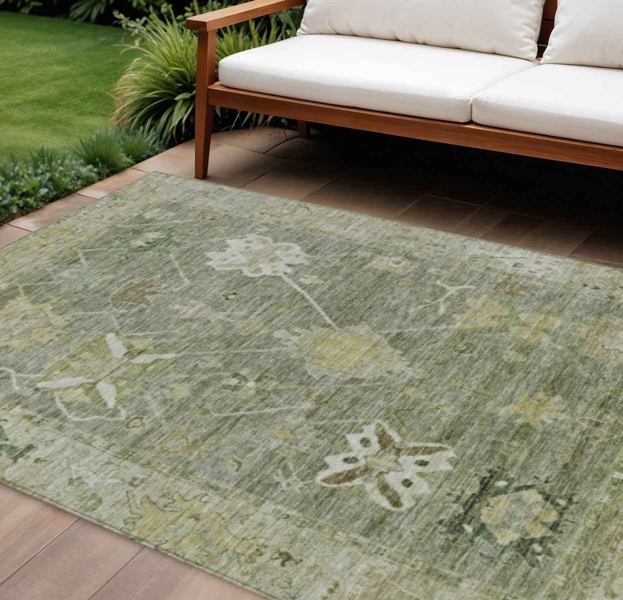 8' X 10' Sage And Beige Tribal Washable Indoor Outdoor Area Rug