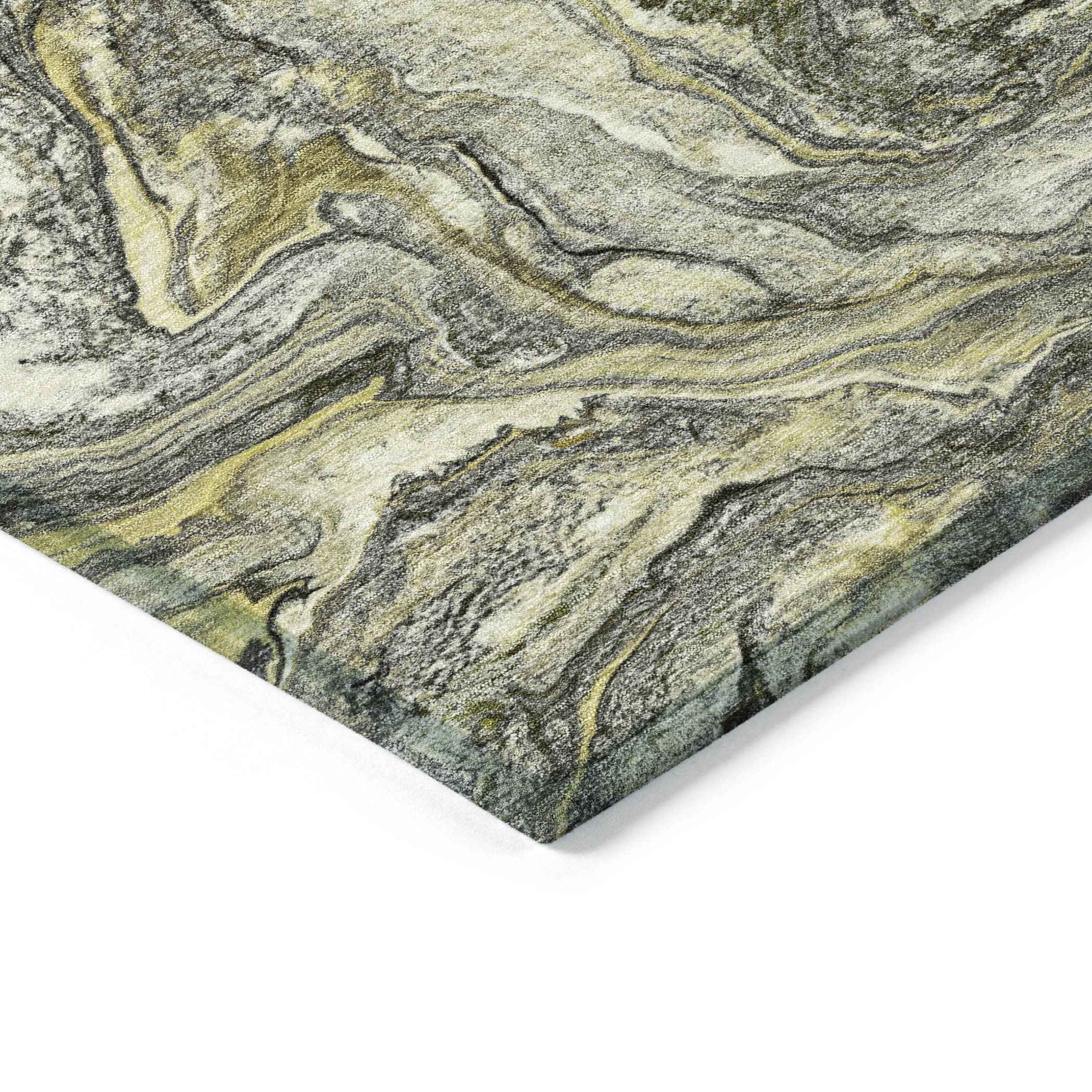 9' X 12' Pewter And Gold Abstract Washable Indoor Outdoor Area Rug