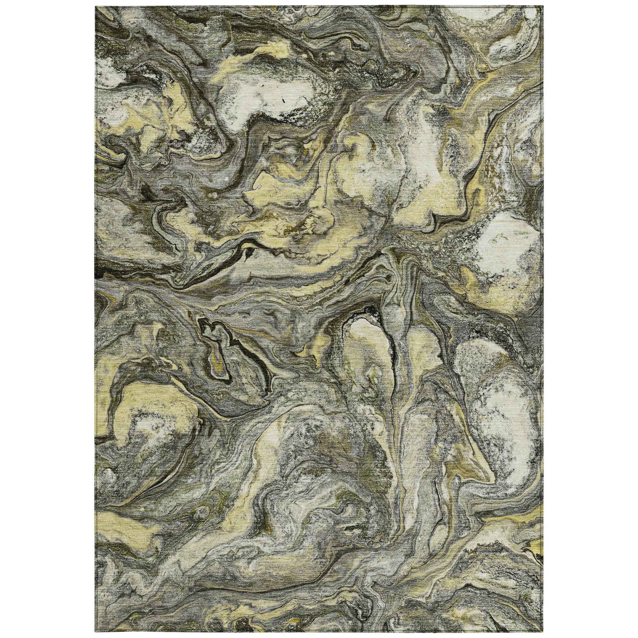 9' X 12' Pewter And Gold Abstract Washable Indoor Outdoor Area Rug