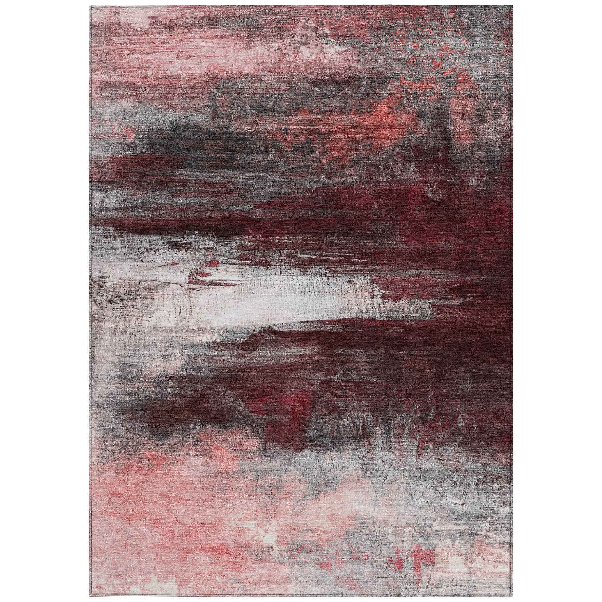 9' X 12' Merlot Charcoal And Ivory Abstract Washable Indoor Outdoor Area Rug