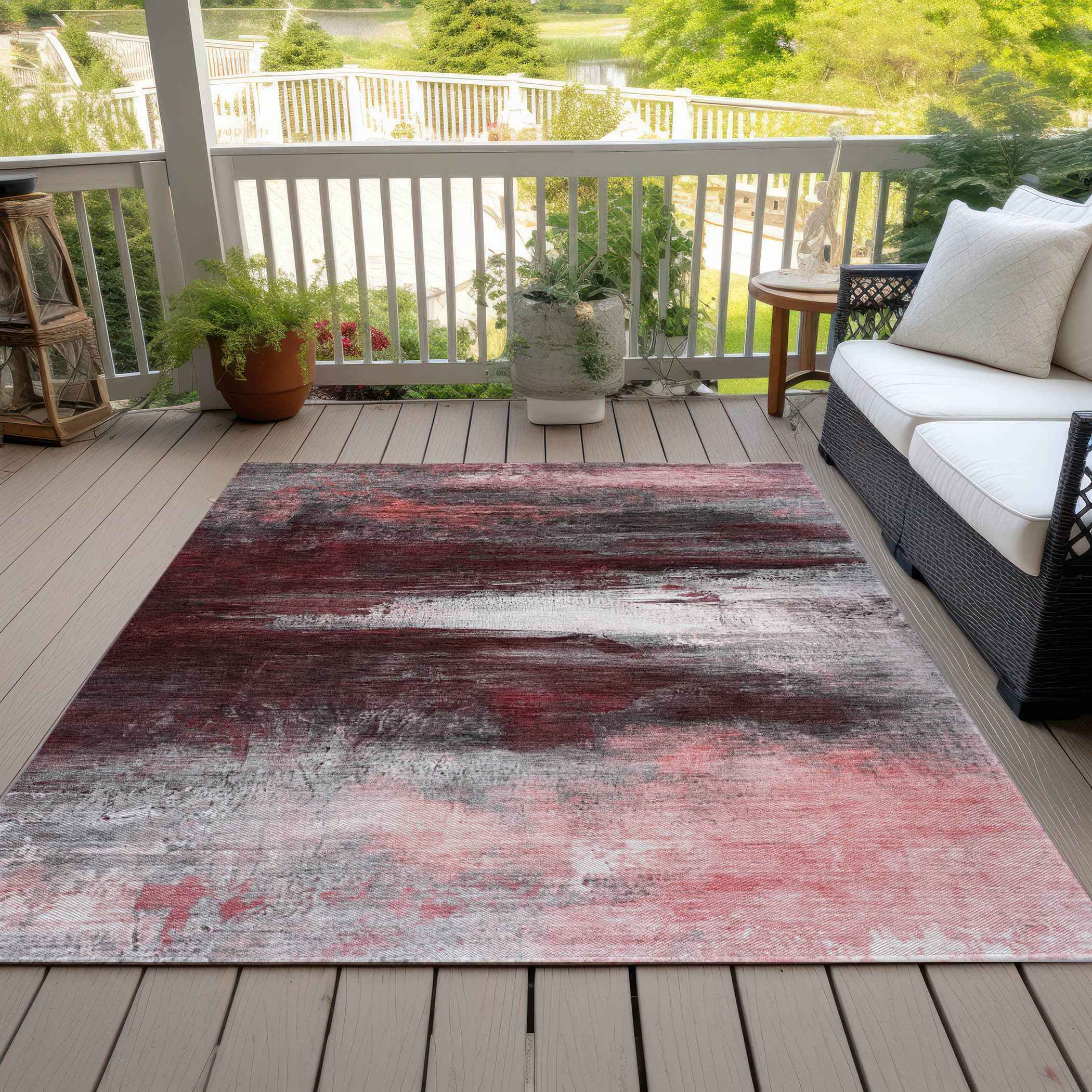 9' X 12' Merlot Charcoal And Ivory Abstract Washable Indoor Outdoor Area Rug