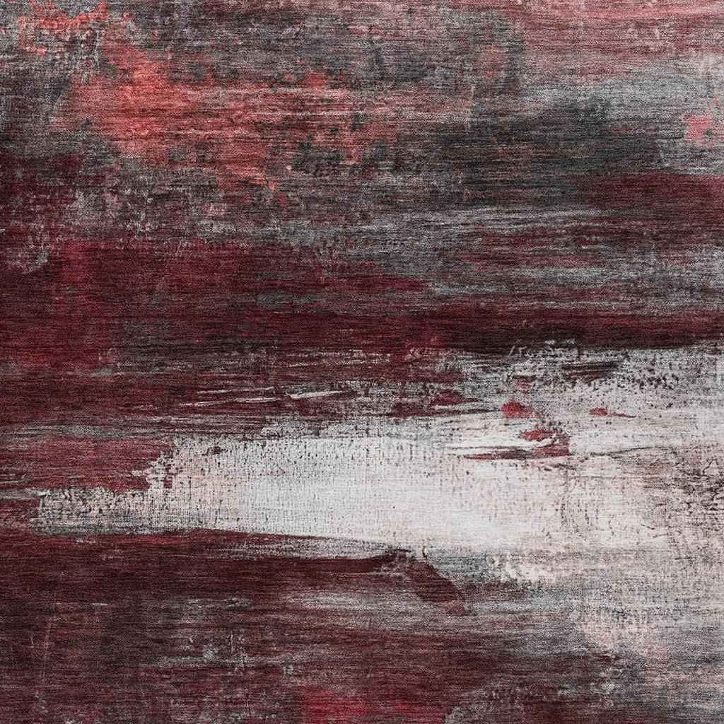 9' X 12' Merlot Charcoal And Ivory Abstract Washable Indoor Outdoor Area Rug