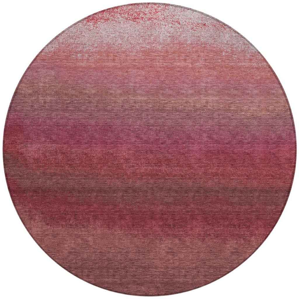8' Red And Blush Round Ombre Washable Indoor Outdoor Area Rug