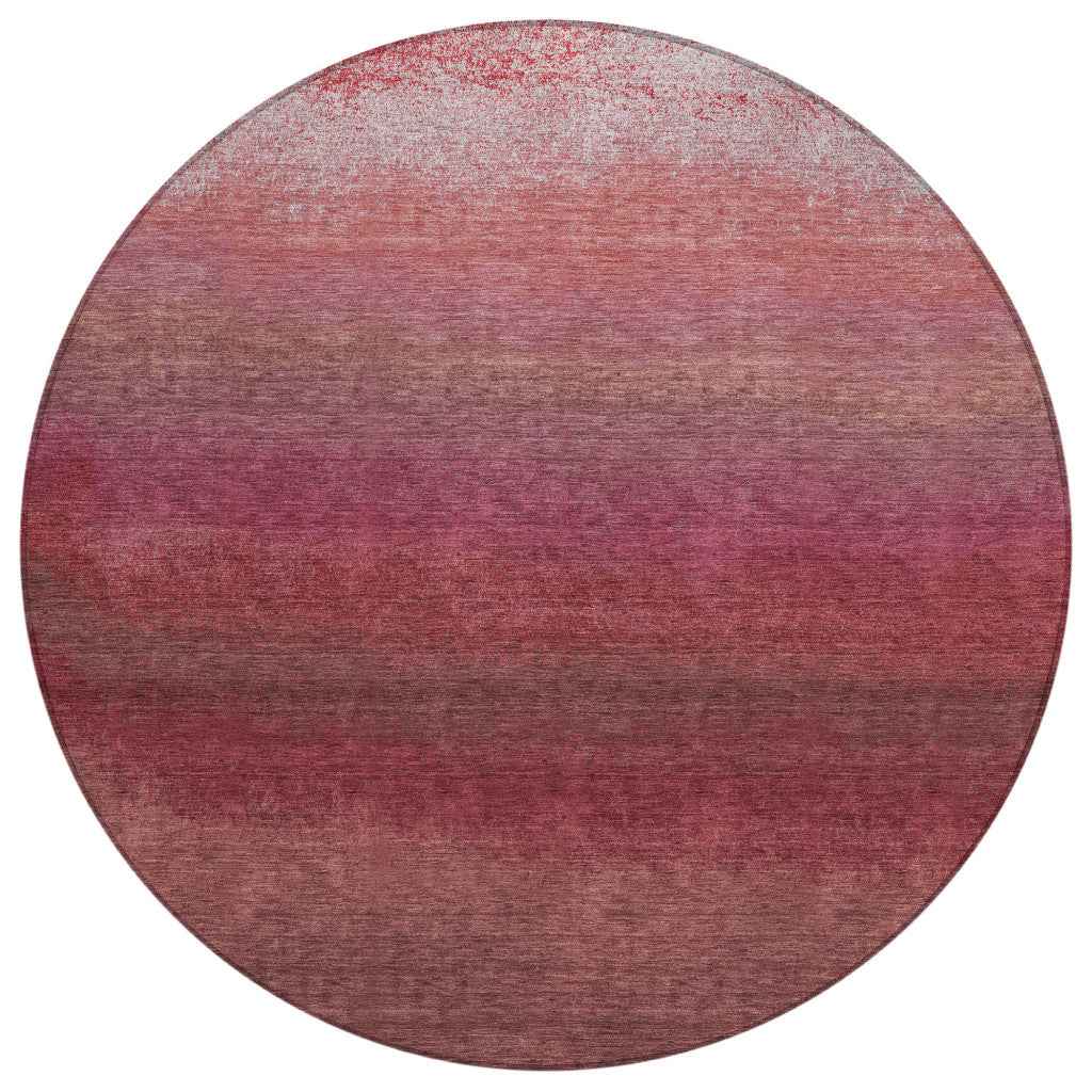 8' Red And Blush Round Ombre Washable Indoor Outdoor Area Rug