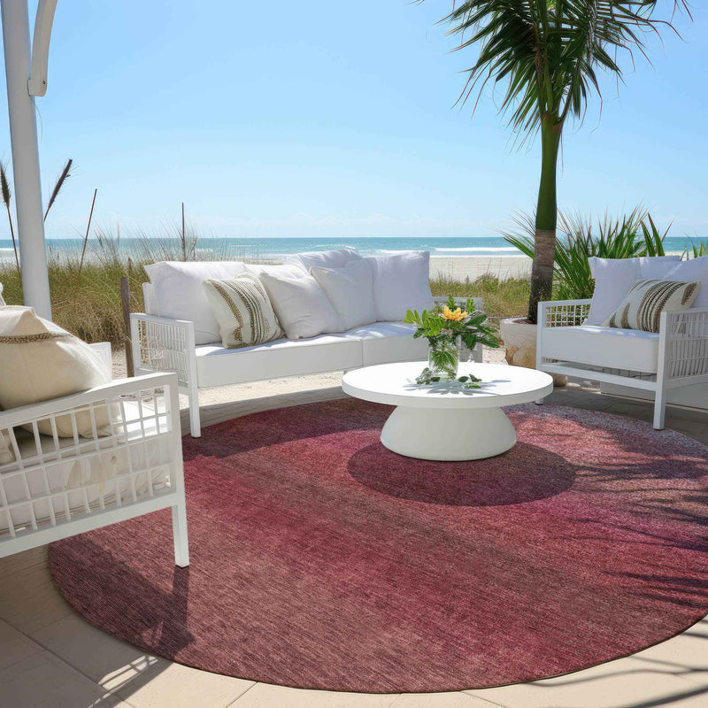 8' Red And Blush Round Ombre Washable Indoor Outdoor Area Rug
