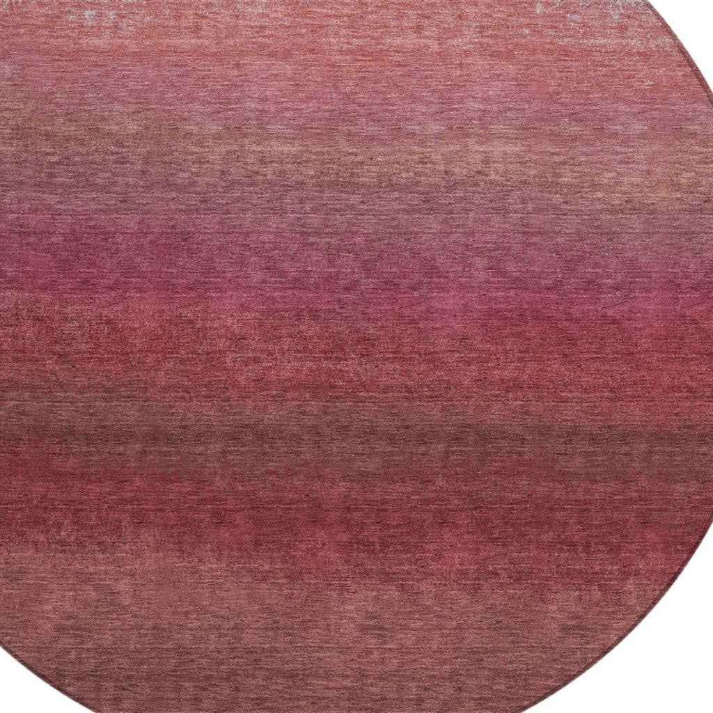 8' Red And Blush Round Ombre Washable Indoor Outdoor Area Rug