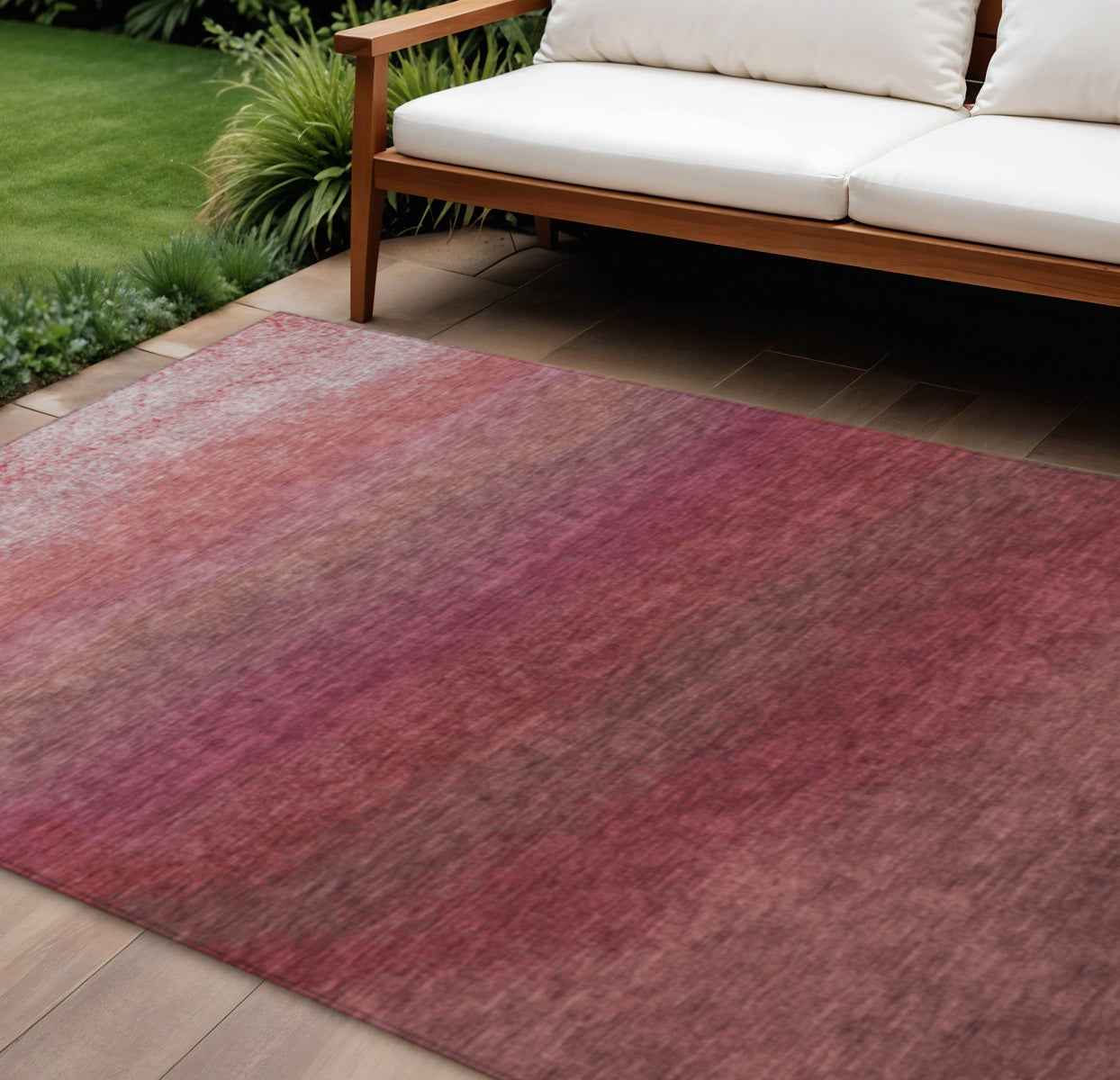 8' Red And Blush Round Ombre Washable Indoor Outdoor Area Rug