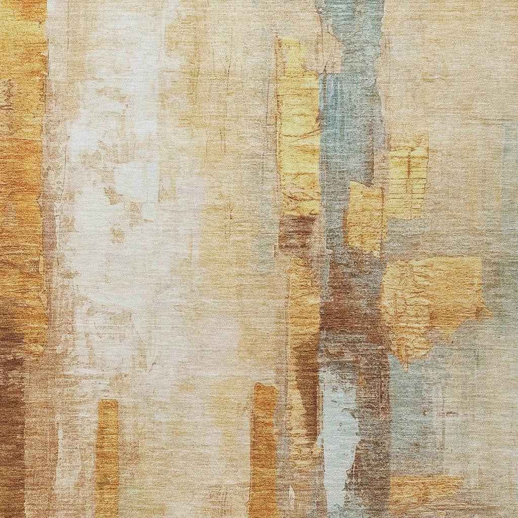 5' X 8' Copper And Ivory Abstract Washable Indoor Outdoor Area Rug