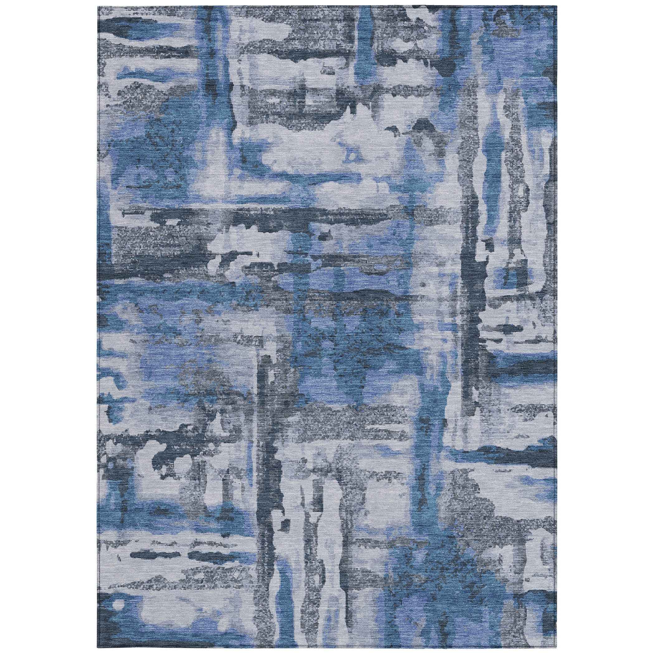 5' X 8' Blue And Gray Abstract Washable Indoor Outdoor Area Rug