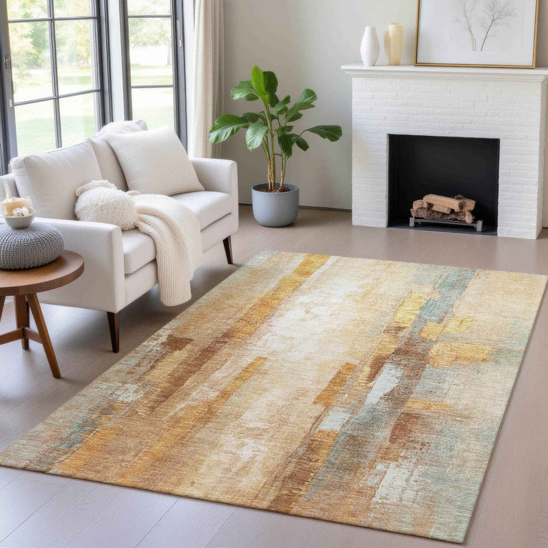 5' X 8' Copper And Ivory Abstract Washable Indoor Outdoor Area Rug