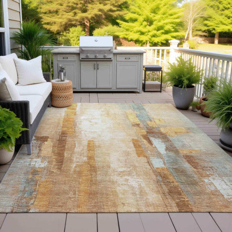 5' X 8' Copper And Ivory Abstract Washable Indoor Outdoor Area Rug