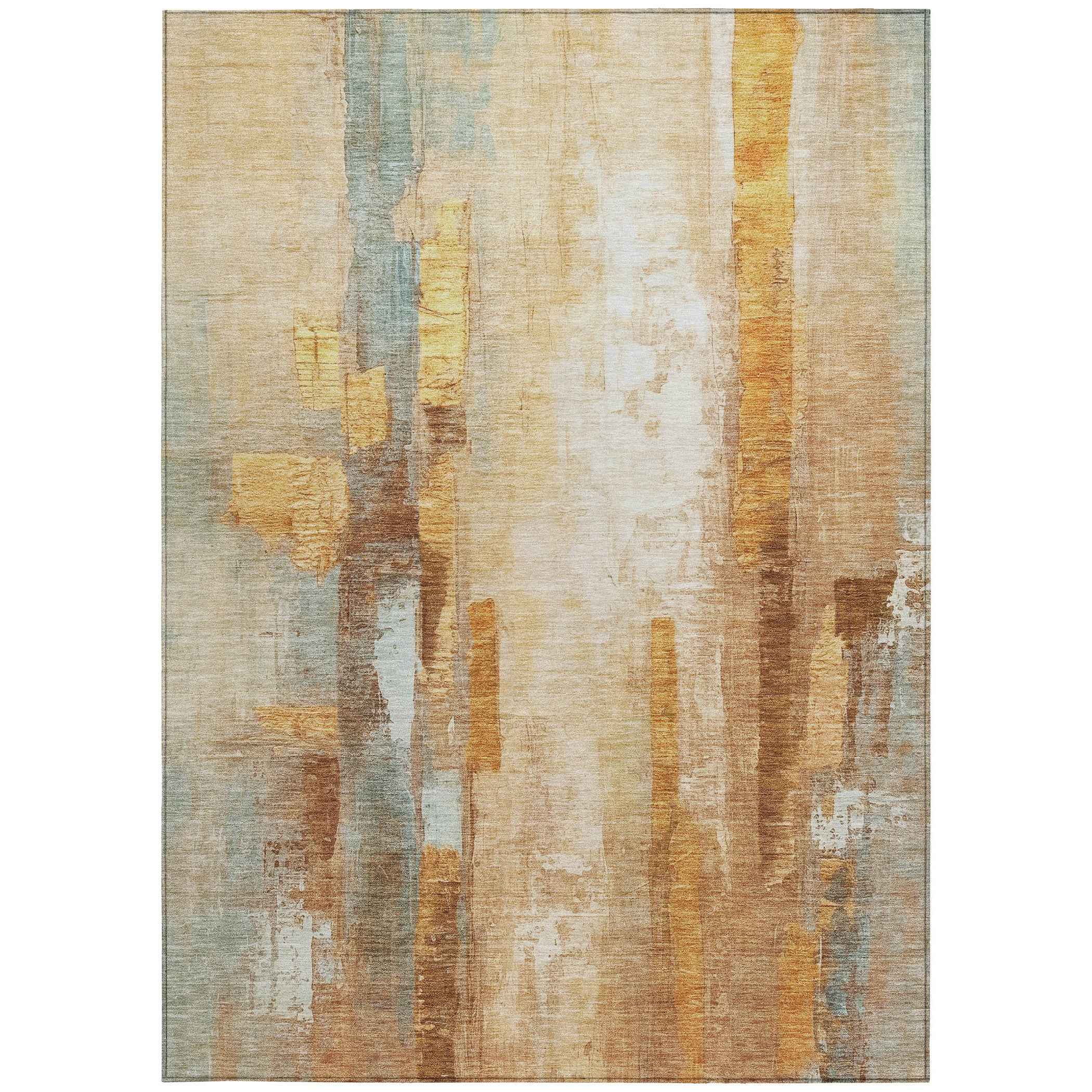 5' X 8' Copper And Ivory Abstract Washable Indoor Outdoor Area Rug