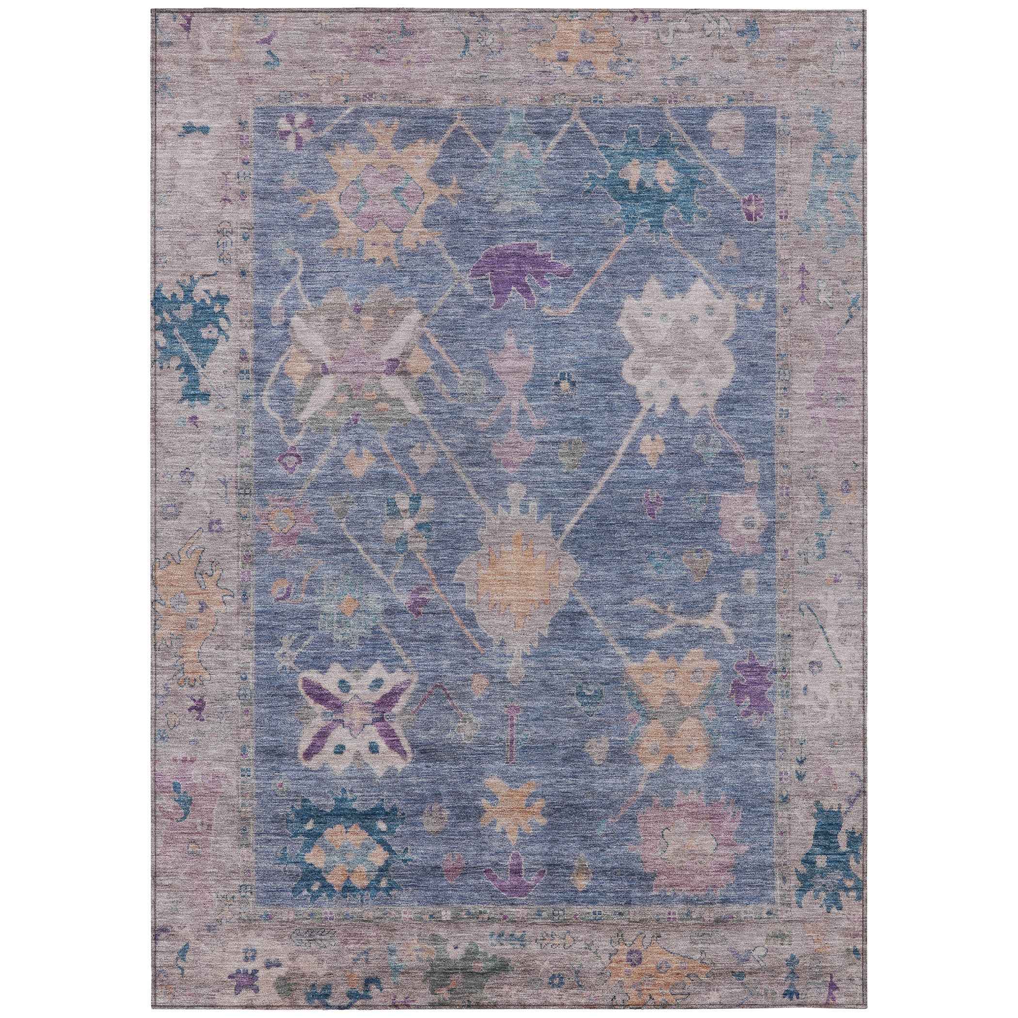 3' X 5' Blue And Purple Tribal Washable Indoor Outdoor Area Rug
