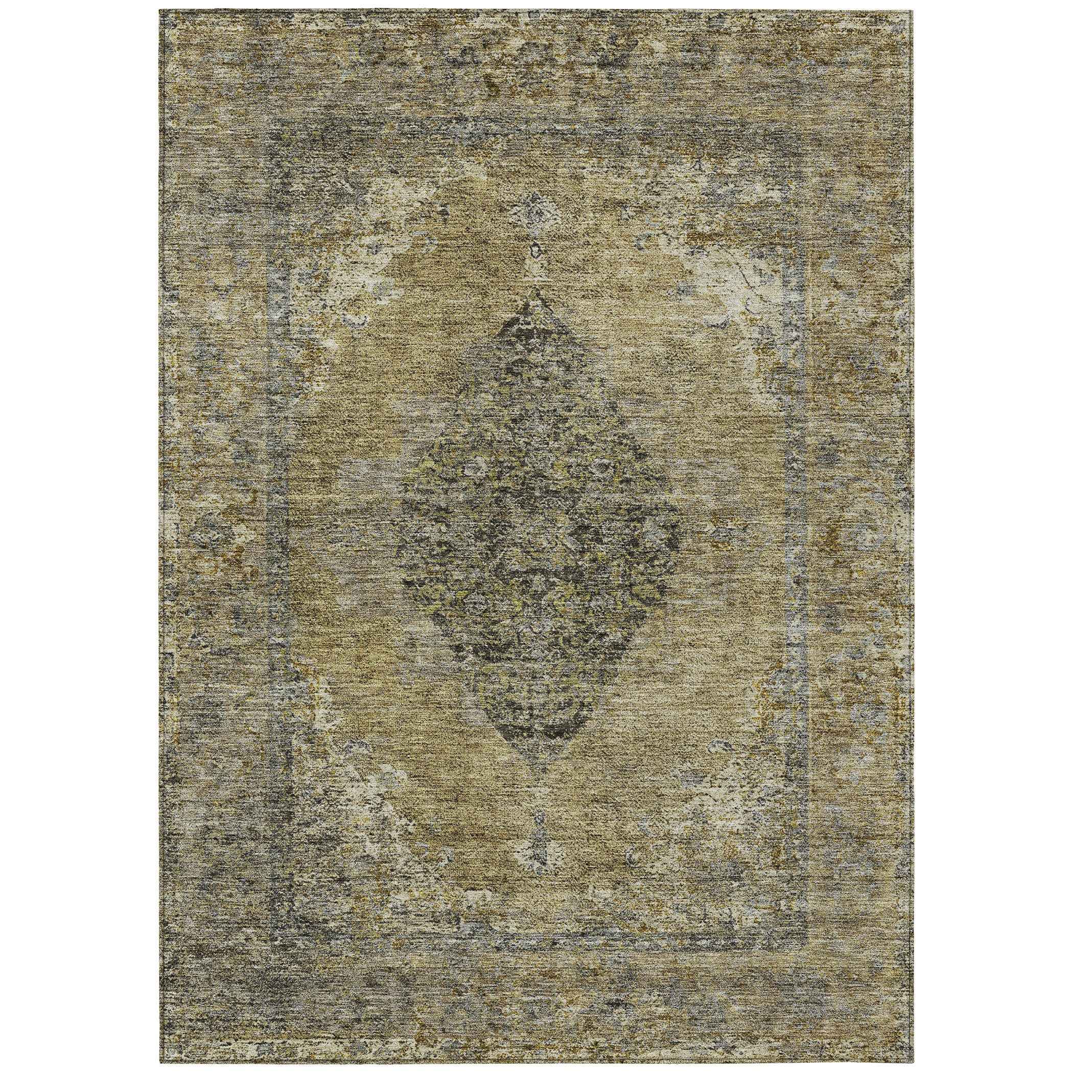 5' X 8' Khaki And Beige Medallion Washable Indoor Outdoor Area Rug
