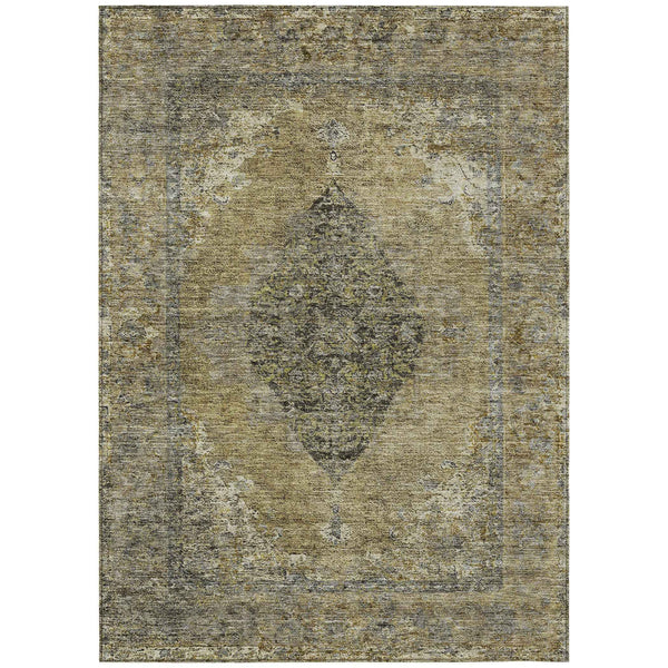 5' X 8' Khaki And Beige Medallion Washable Indoor Outdoor Area Rug