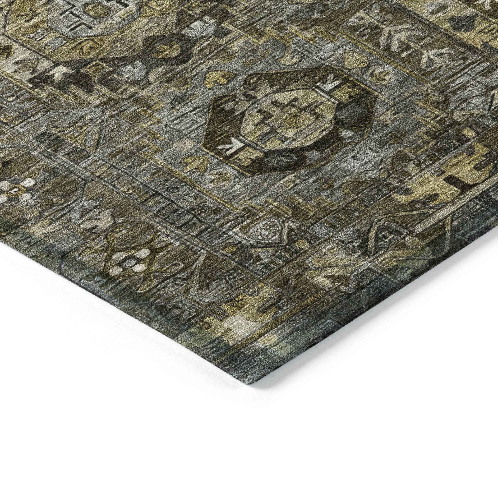 8' X 10' Brown Charcoal And Beige Medallion Washable Indoor Outdoor Area Rug