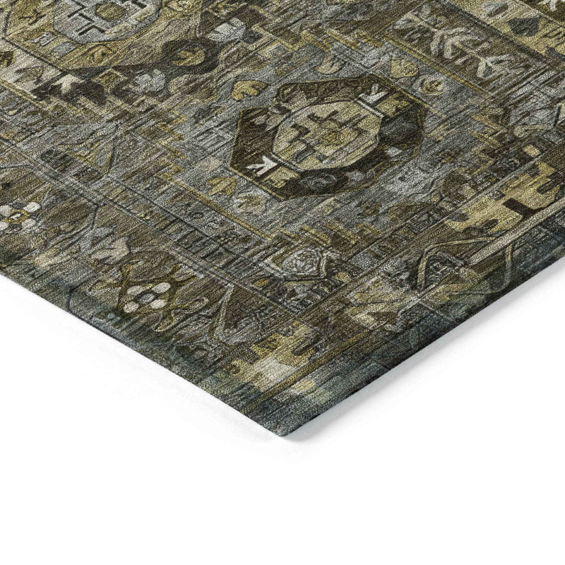 8' X 10' Brown Charcoal And Beige Medallion Washable Indoor Outdoor Area Rug